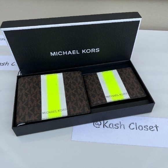 Michael kors Men Wallet Card Case Gift box set Brown Neon - Picture 2 of 6